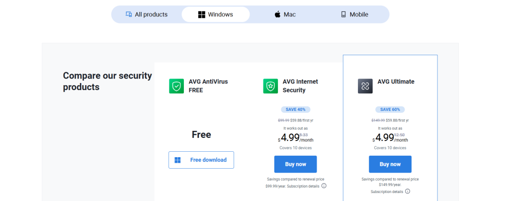 Pricing and Plans - AVG Antivirus